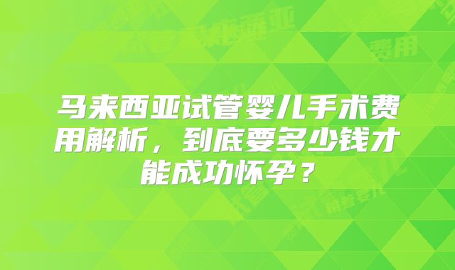 马来西亚试管婴儿手术费用解析，到底要多少钱才能成功怀孕？