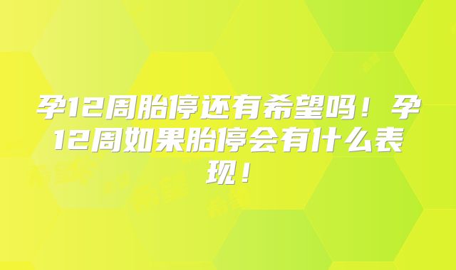 孕12周胎停还有希望吗！孕12周如果胎停会有什么表现！