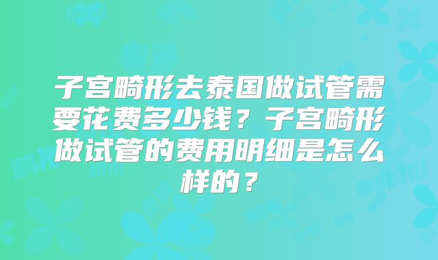 子宫畸形去泰国做试管需要花费多少钱？子宫畸形做试管的费用明细是怎么样的？
