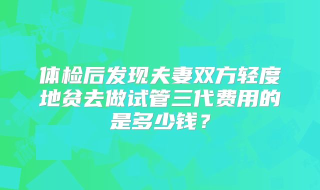 体检后发现夫妻双方轻度地贫去做试管三代费用的是多少钱？