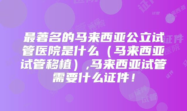 最著名的马来西亚公立试管医院是什么（马来西亚试管移植）,马来西亚试管需要什么证件！