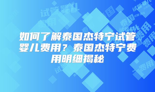 如何了解泰国杰特宁试管婴儿费用？泰国杰特宁费用明细揭秘