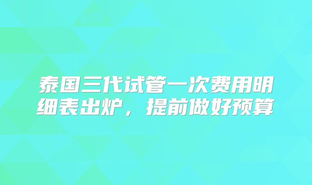 泰国三代试管一次费用明细表出炉，提前做好预算