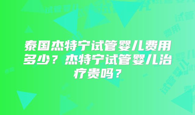 泰国杰特宁试管婴儿费用多少？杰特宁试管婴儿治疗贵吗？