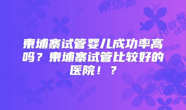 柬埔寨试管婴儿成功率高吗？柬埔寨试管比较好的医院！？