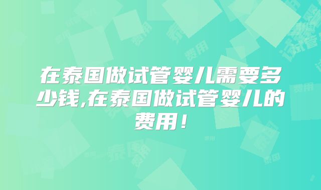 在泰国做试管婴儿需要多少钱,在泰国做试管婴儿的费用！