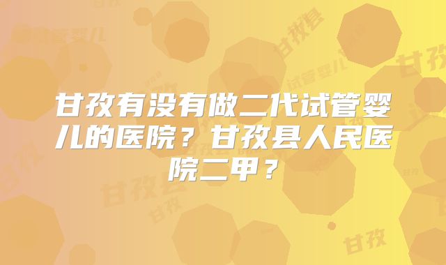 甘孜有没有做二代试管婴儿的医院？甘孜县人民医院二甲？