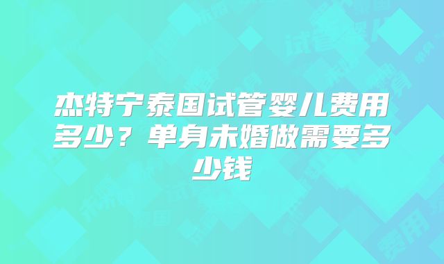 杰特宁泰国试管婴儿费用多少?单身未婚做需要多少钱