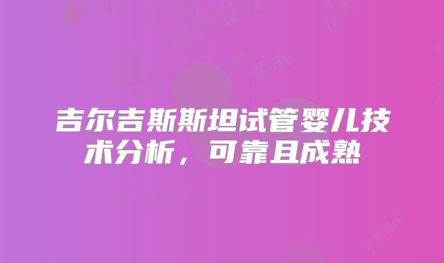 吉尔吉斯斯坦试管婴儿技术分析，可靠且成熟