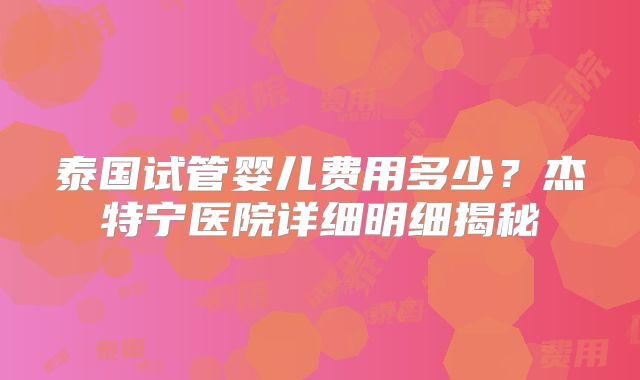 泰国试管婴儿费用多少?杰特宁医院详细明细揭秘