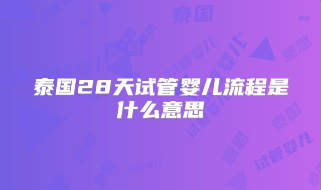 泰国28天试管婴儿流程是什么意思