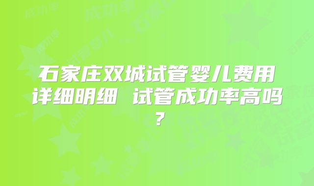 石家庄双城试管婴儿费用详细明细 试管成功率高吗？