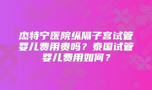 杰特宁医院纵隔子宫试管婴儿费用贵吗？泰国试管婴儿费用如何？