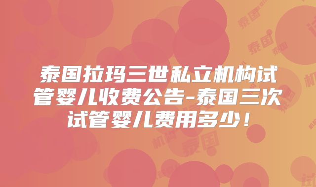 泰国拉玛三世私立机构试管婴儿收费公告-泰国三次试管婴儿费用多少！