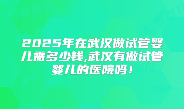 2025年在武汉做试管婴儿需多少钱,武汉有做试管婴儿的医院吗!