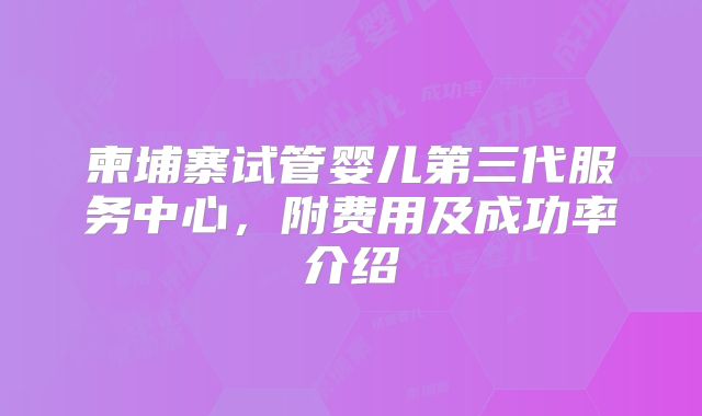 柬埔寨试管婴儿第三代服务中心,附费用及成功率介绍