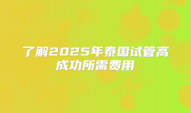 了解2025年泰国试管高成功所需费用