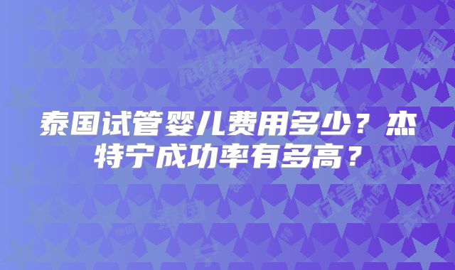 泰国试管婴儿费用多少？杰特宁成功率有多高？