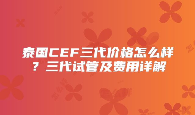泰国CEF三代价格怎么样?三代试管及费用详解