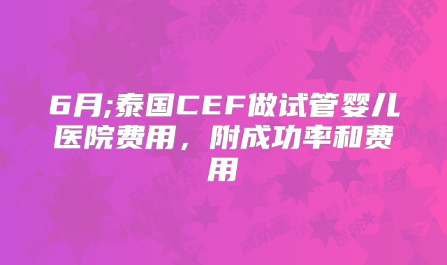6月;泰国CEF做试管婴儿医院费用，附成功率和费用