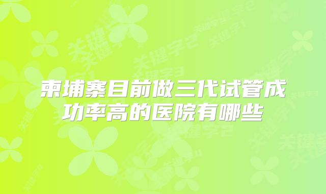 柬埔寨目前做三代试管成功率高的医院有哪些