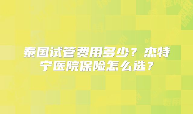 泰国试管费用多少?杰特宁医院保险怎么选?