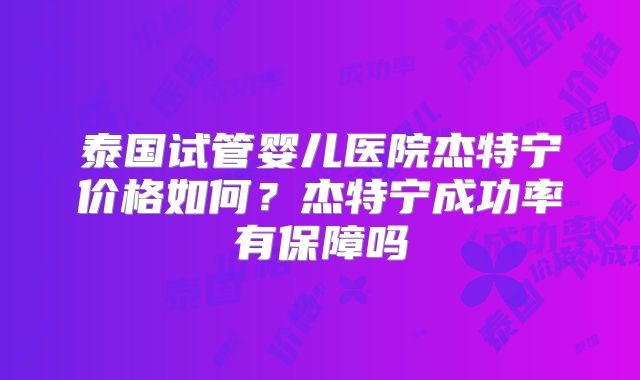 泰国试管婴儿医院杰特宁价格如何？杰特宁成功率有保障吗