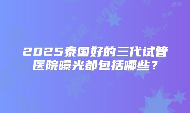 2025泰国好的三代试管医院曝光都包括哪些？