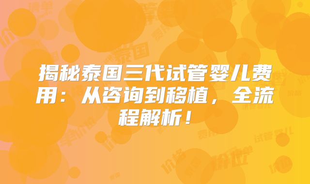 揭秘泰国三代试管婴儿费用：从咨询到移植，全流程解析！
