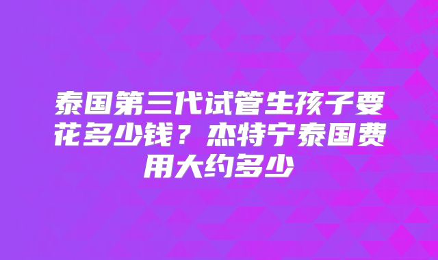 泰国第三代试管生孩子要花多少钱？杰特宁泰国费用大约多少
