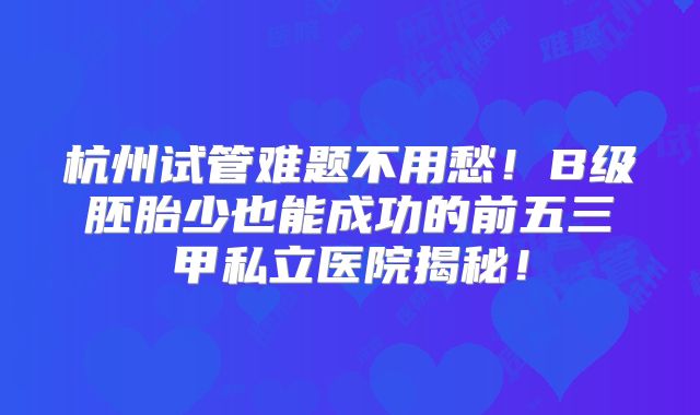 杭州试管难题不用愁!B级胚胎少也能成功的前五三甲私立医院揭秘!