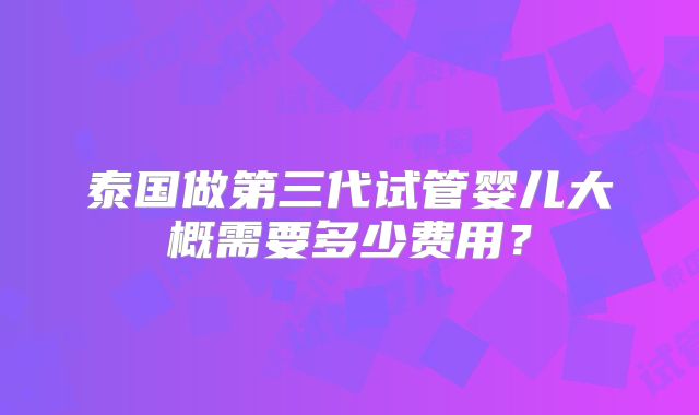 泰国做第三代试管婴儿大概需要多少费用？