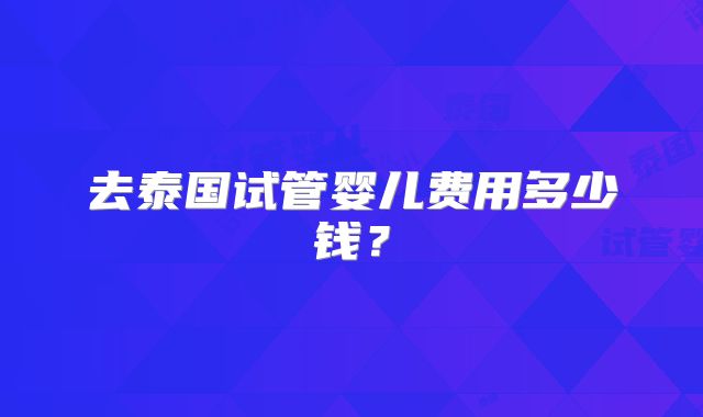 去泰国试管婴儿费用多少钱？