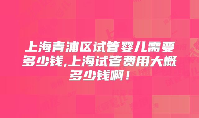 上海青浦区试管婴儿需要多少钱,上海试管费用大概多少钱啊！
