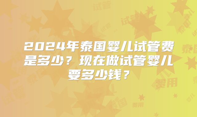 2024年泰国婴儿试管费是多少?现在做试管婴儿要多少钱?