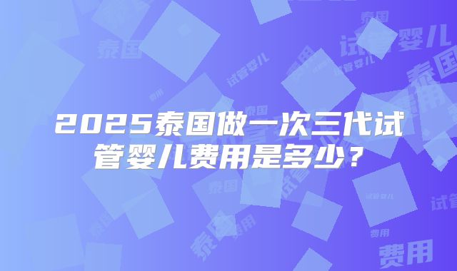 2025泰国做一次三代试管婴儿费用是多少?