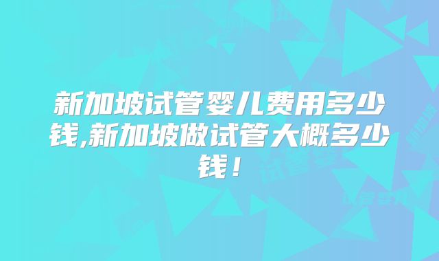 新加坡试管婴儿费用多少钱,新加坡做试管大概多少钱！