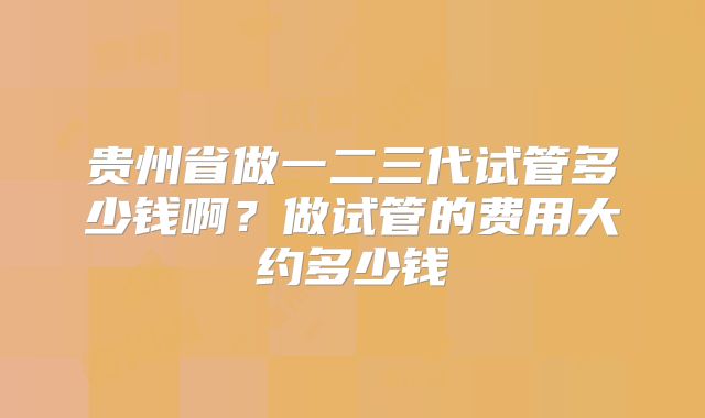 贵州省做一二三代试管多少钱啊?做试管的费用大约多少钱