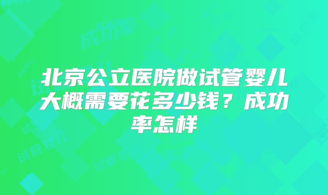北京公立医院做试管婴儿大概需要花多少钱?成功率怎样