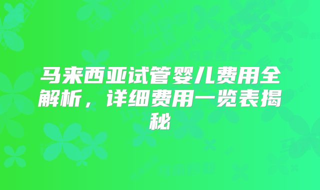 马来西亚试管婴儿费用全解析,详细费用一览表揭秘
