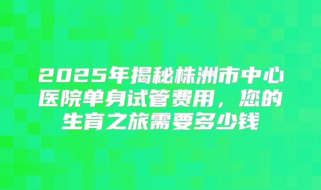 2025年揭秘株洲市中心医院单身试管费用,您的生育之旅需要多少钱