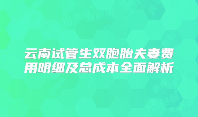 云南试管生双胞胎夫妻费用明细及总成本全面解析