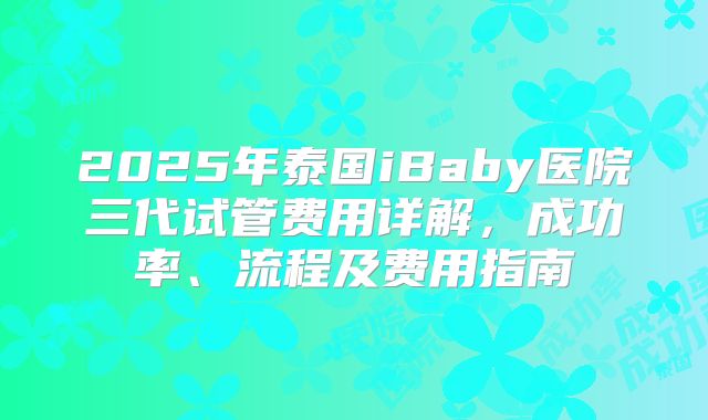 2025年泰国iBaby医院三代试管费用详解，成功率、流程及费用指南
