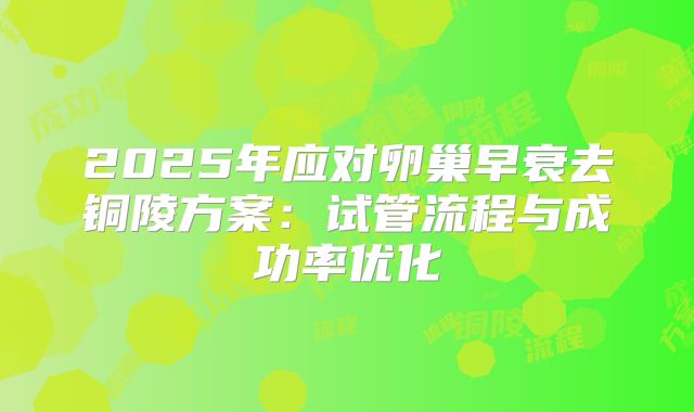 2025年应对卵巢早衰去铜陵方案：试管流程与成功率优化