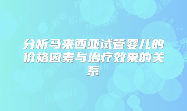 分析马来西亚试管婴儿的价格因素与治疗效果的关系