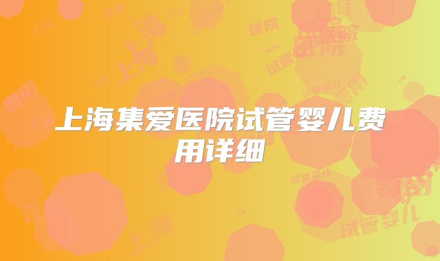 上海集爱医院试管婴儿费用详细