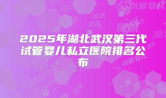 2025年湖北武汉第三代试管婴儿私立医院排名公布