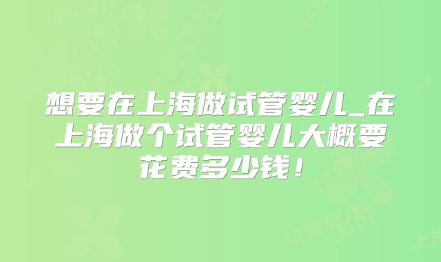 想要在上海做试管婴儿_在上海做个试管婴儿大概要花费多少钱！