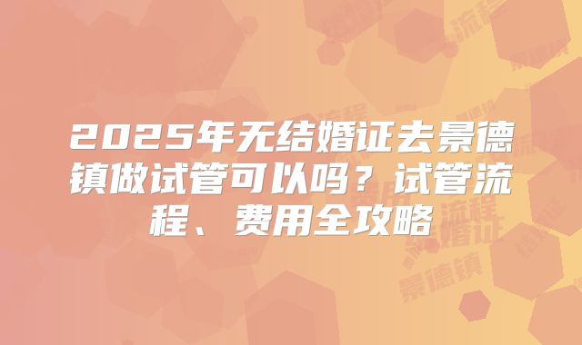 2025年无结婚证去景德镇做试管可以吗？试管流程、费用全攻略