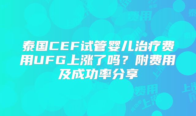 泰国CEF试管婴儿治疗费用UFG上涨了吗？附费用及成功率分享